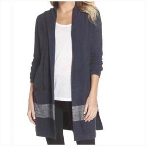 Barefoot Dreams CozyChic Lite Knit Coastal Hooded Open Front Cardigan Sweater